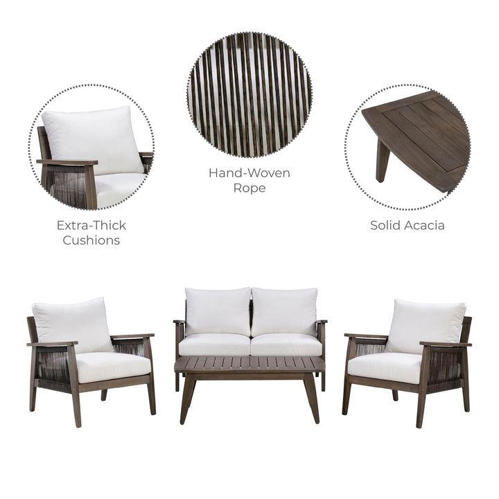 4-Piece Outdoor Conversation Set with Cushions, Dark Brown Acacia Wood