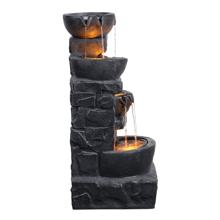 Teamson Home Cascading Stacked Stones Patio Water Fountain with Warm LED Light