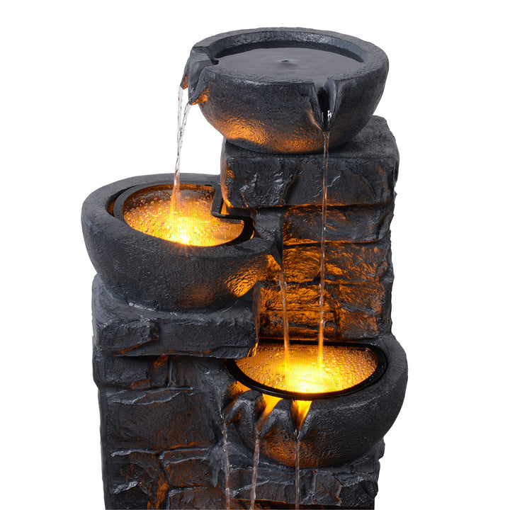 Teamson Home Cascading Stacked Stones Patio Water Fountain with Warm LED Light