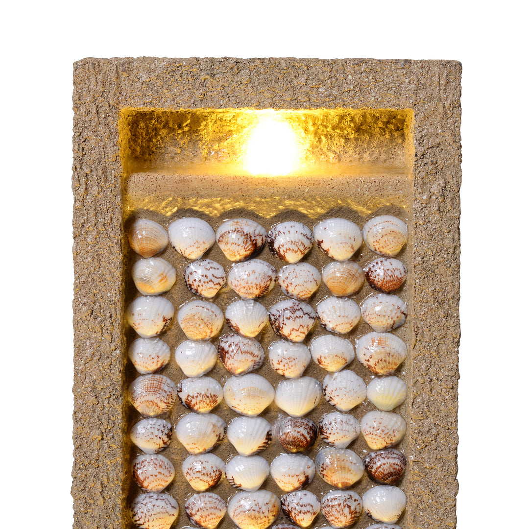 Coastal Seashells Design Outdoor Water Fountain with Warm Glow Lighting