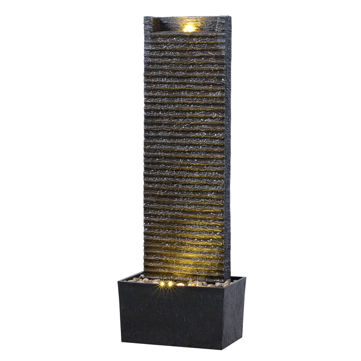 Ridged Texture Outdoor Water Fountain with Warm Glow Lighting