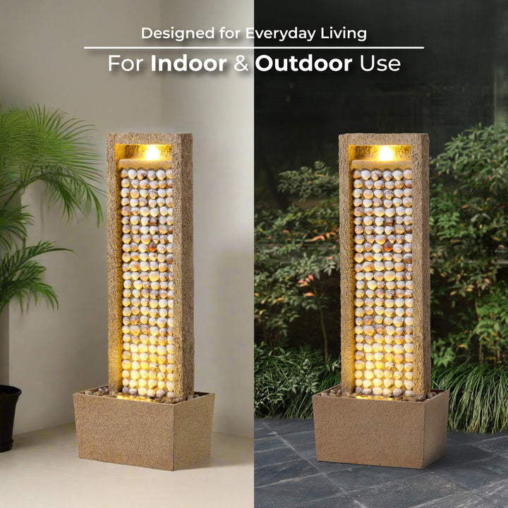 Coastal Seashells Design Outdoor Water Fountain with Warm Glow Lighting