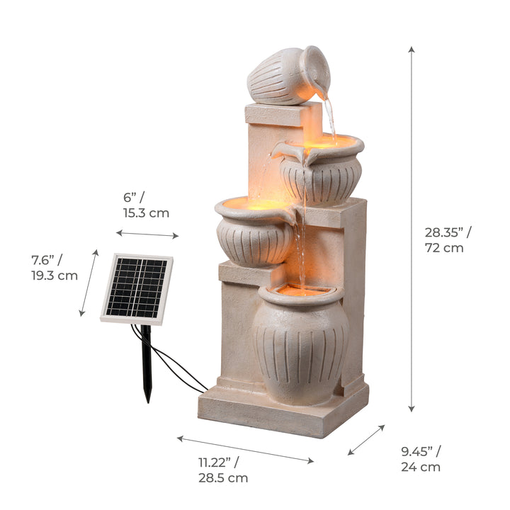 Teamson Home 4-Tier 28.5'' Solar Outdoor Garden Fountain with LED Light & Pump