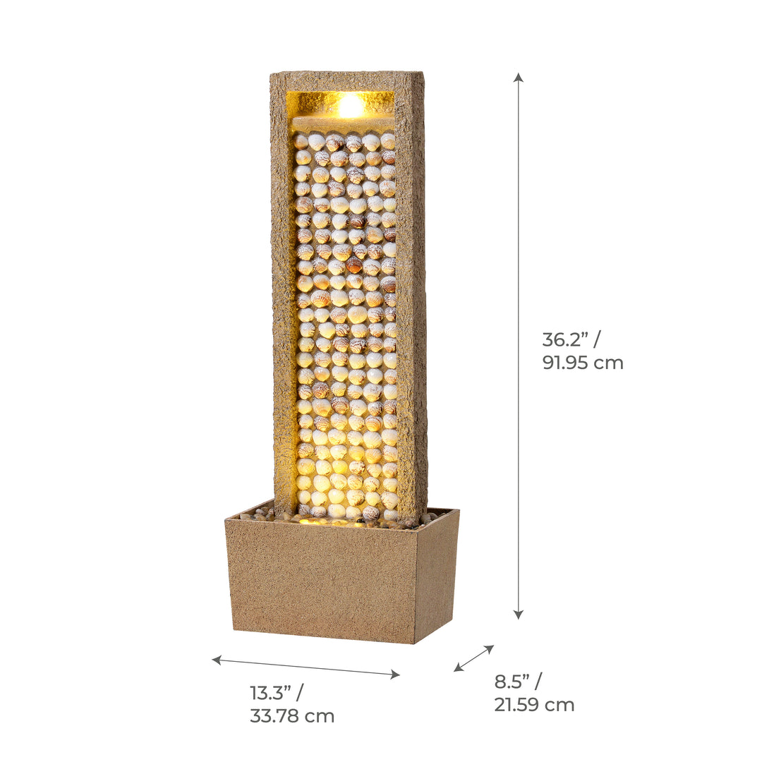 Coastal Seashells Design Outdoor Water Fountain with Warm Glow Lighting
