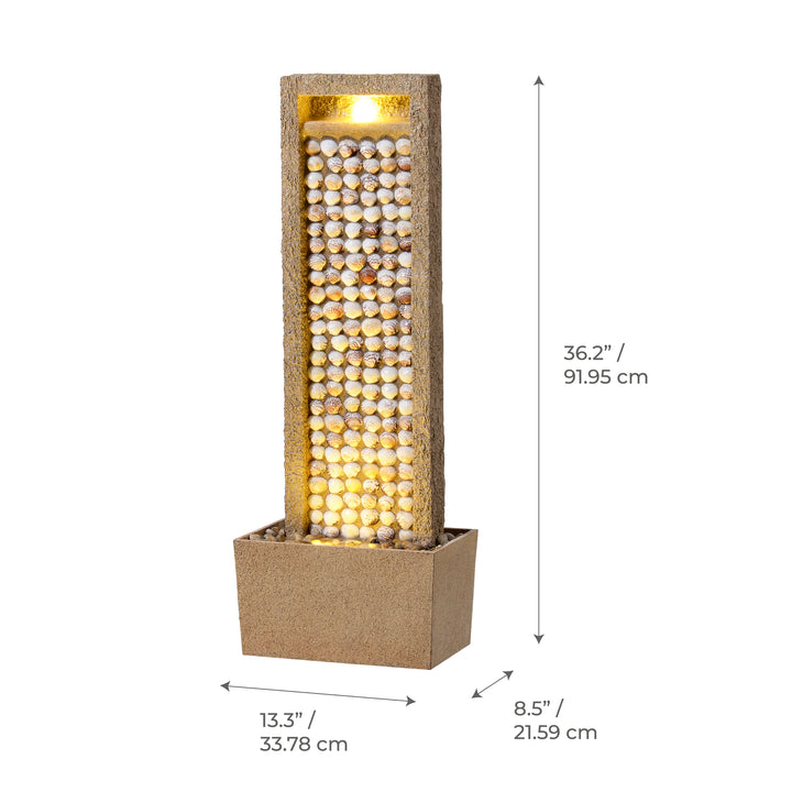 Coastal Seashells Design Outdoor Water Fountain with Warm Glow Lighting