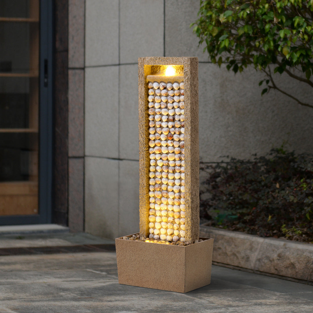 Coastal Seashells Design Outdoor Water Fountain with Warm Glow Lighting