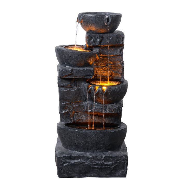 Teamson Home Cascading Stacked Stones Patio Water Fountain with Warm LED Light