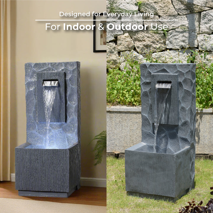 Spa Waterfall Outdoor Water Fountain with Cool Glow Lighting