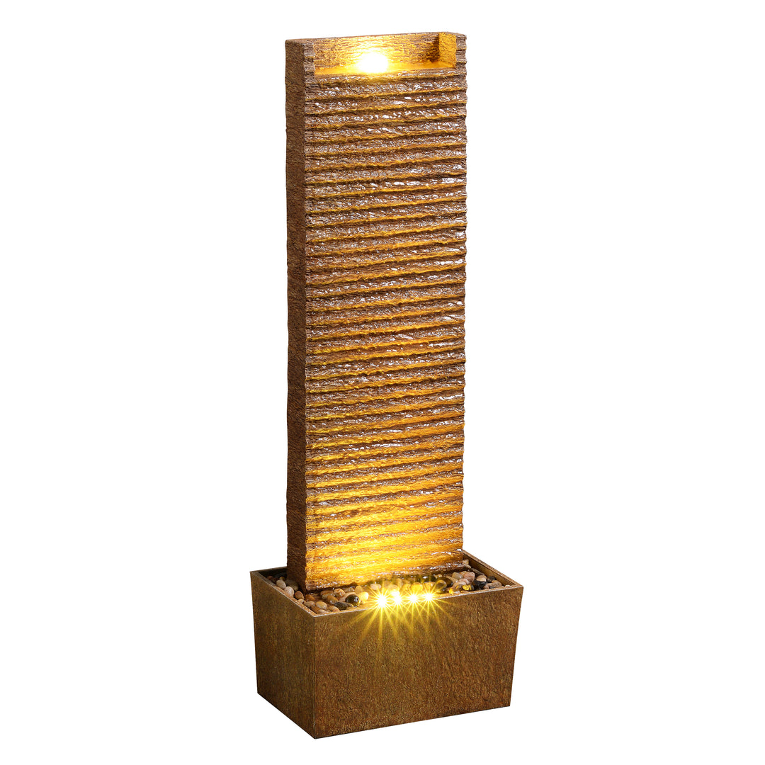 Ridged Texture Outdoor Water Fountain with Warm Glow Lighting