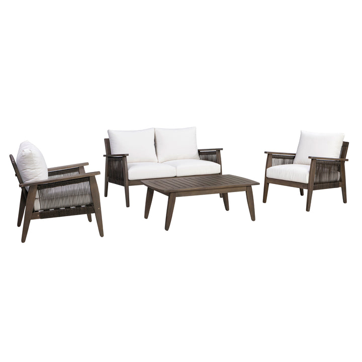 4-Piece Outdoor Conversation Set with Cushions, Dark Brown Acacia Wood