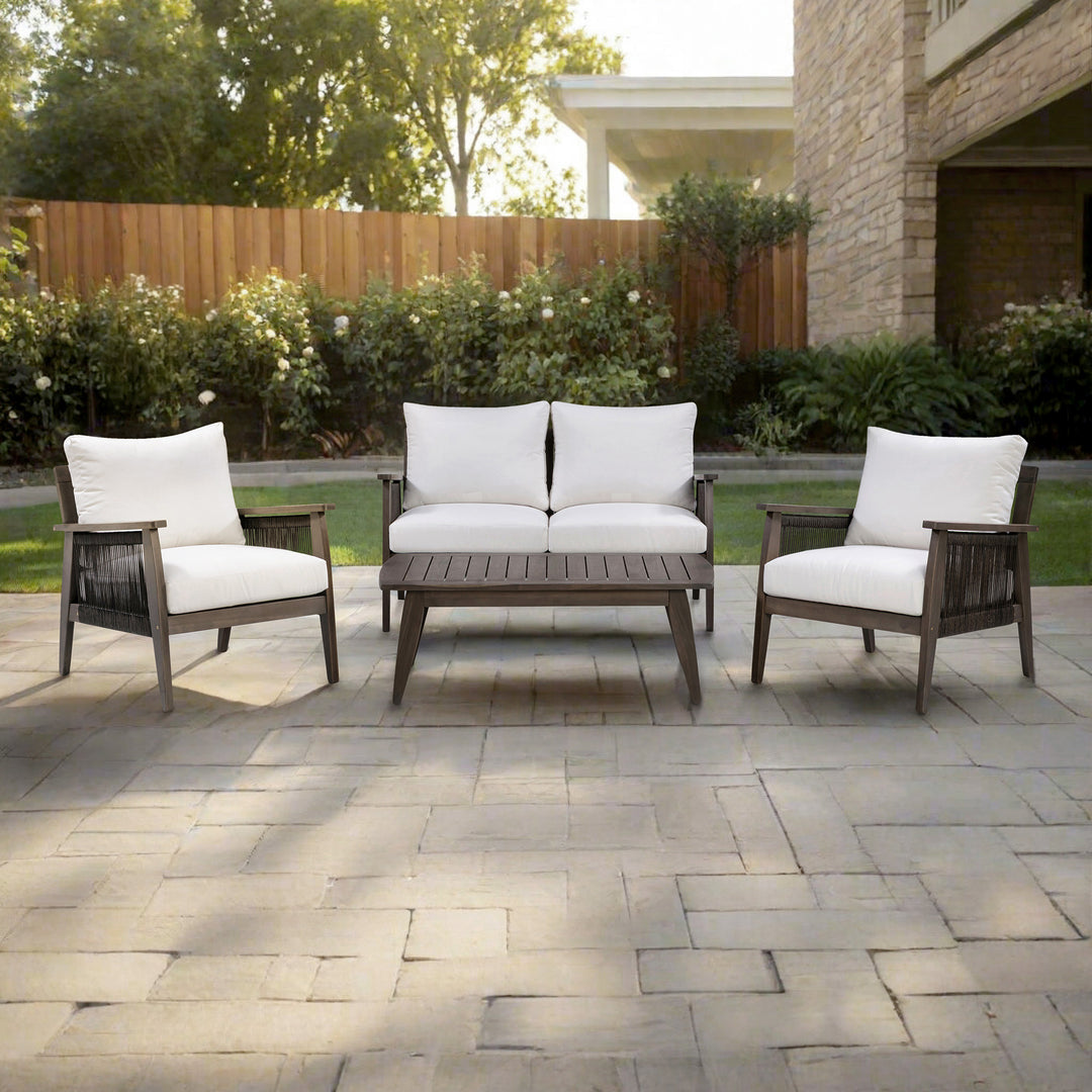 4-Piece Outdoor Conversation Set with Cushions, Dark Brown Acacia Wood