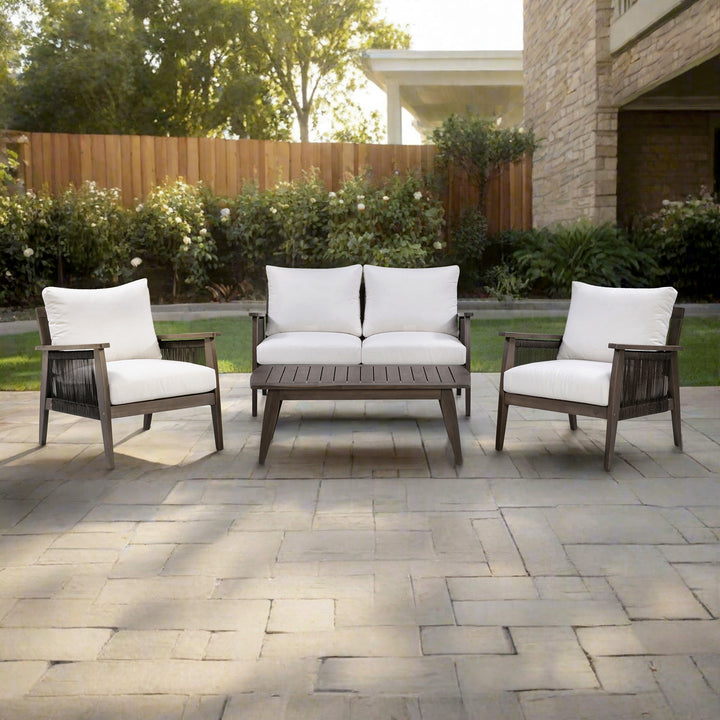 4-Piece Outdoor Conversation Set with Cushions, Dark Brown Acacia Wood