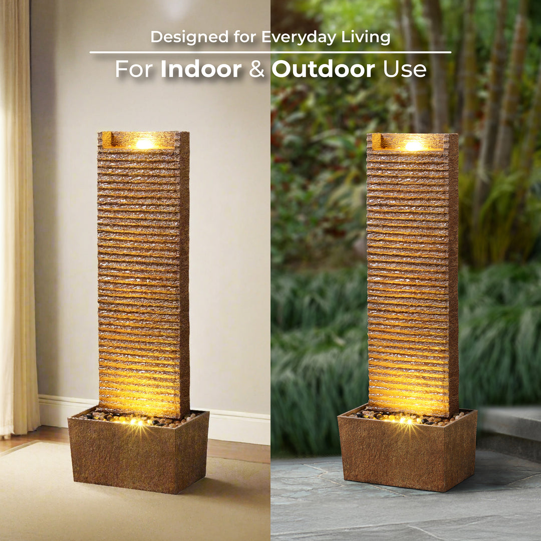 Ridged Texture Outdoor Water Fountain with Warm Glow Lighting
