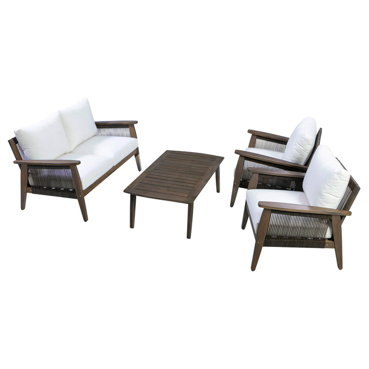 4-Piece Outdoor Conversation Set with Cushions, Dark Brown Acacia Wood