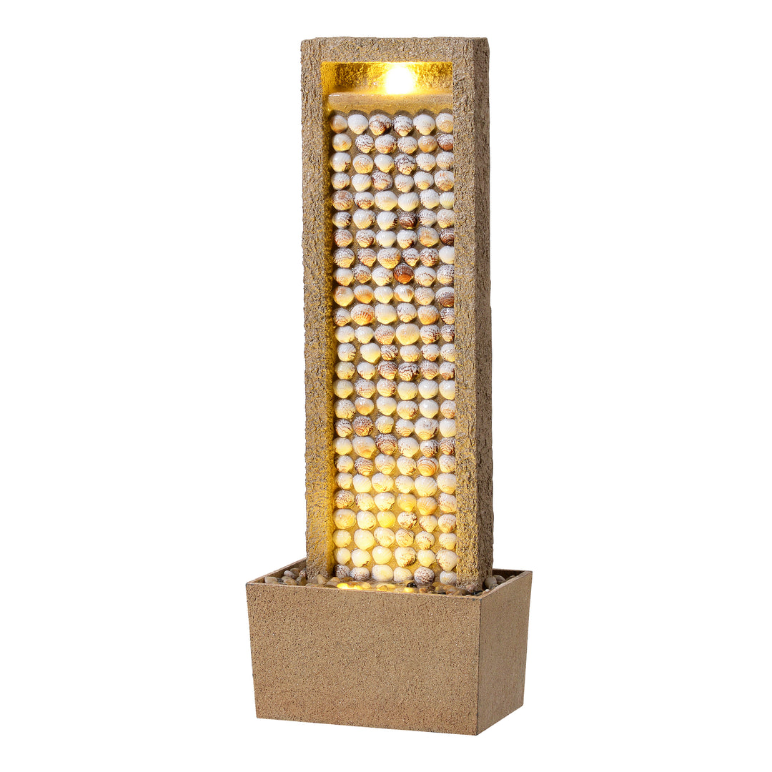 Coastal Seashells Design Outdoor Water Fountain with Warm Glow Lighting