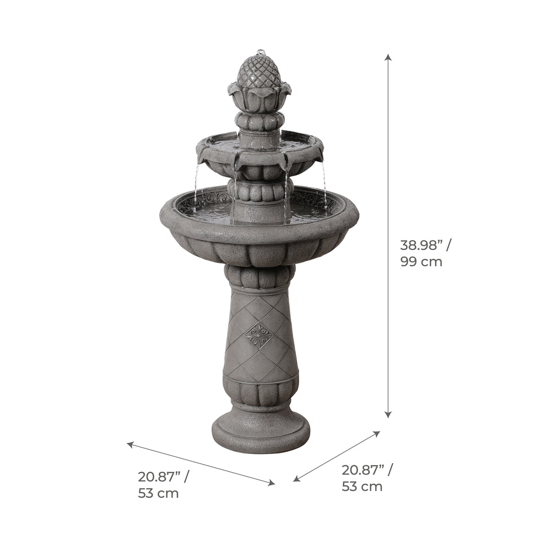 2-Tier Birdbath Water Fountain Outdoor Garden with Shallow Basin