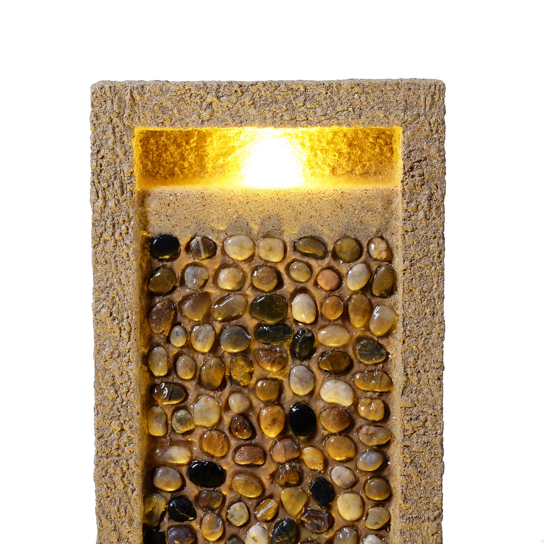 River Rocks Outdoor Water Fountain with Warm Glow Lighting