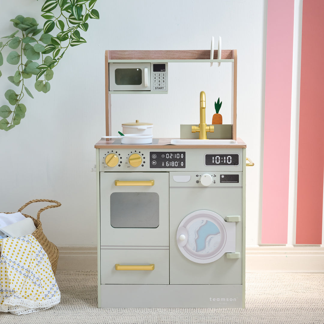 Teamson Kids Little Chef Lake Tahoe Wooden Play Kitchen - Washer & Mini Garden