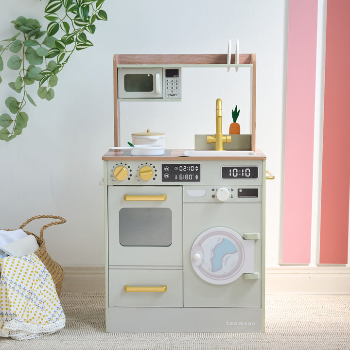 Teamson Kids Little Chef Lake Tahoe Wooden Play Kitchen - Washer & Mini Garden