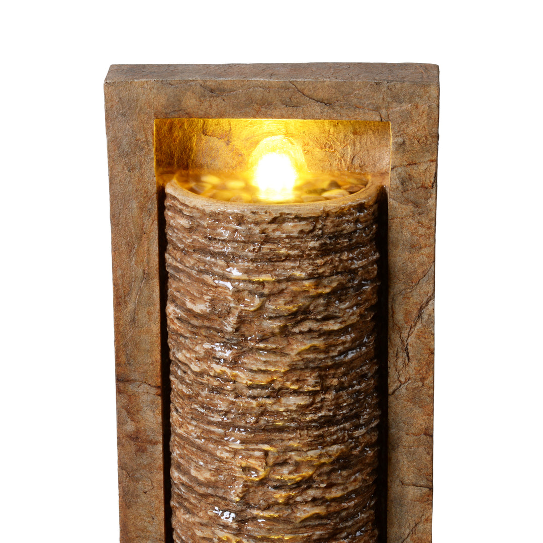 Framed Layered Rock Design Patio Water Fountain with Warm Glow Lighting