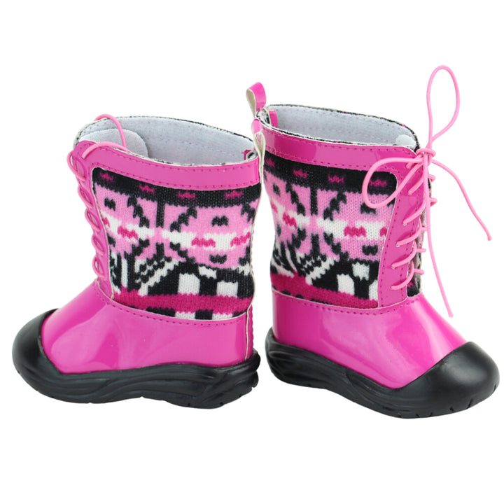 A pair of pink and black lace up winter boots