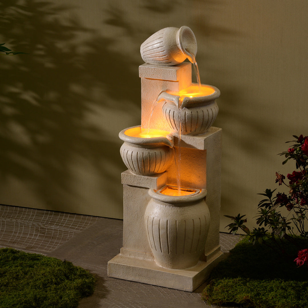 Teamson Home 4-Tier 28.5'' Solar Outdoor Garden Fountain with LED Light & Pump