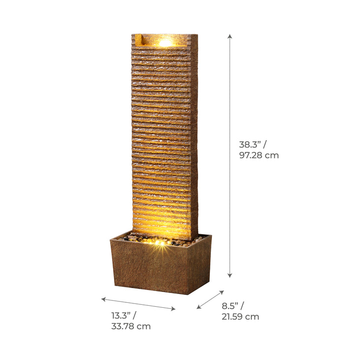 Ridged Texture Outdoor Water Fountain with Warm Glow Lighting