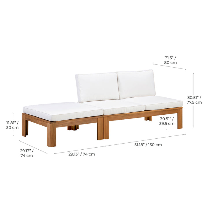 2-Piece Outdoor Modular Sectional Set with Cushions, Natural Finish