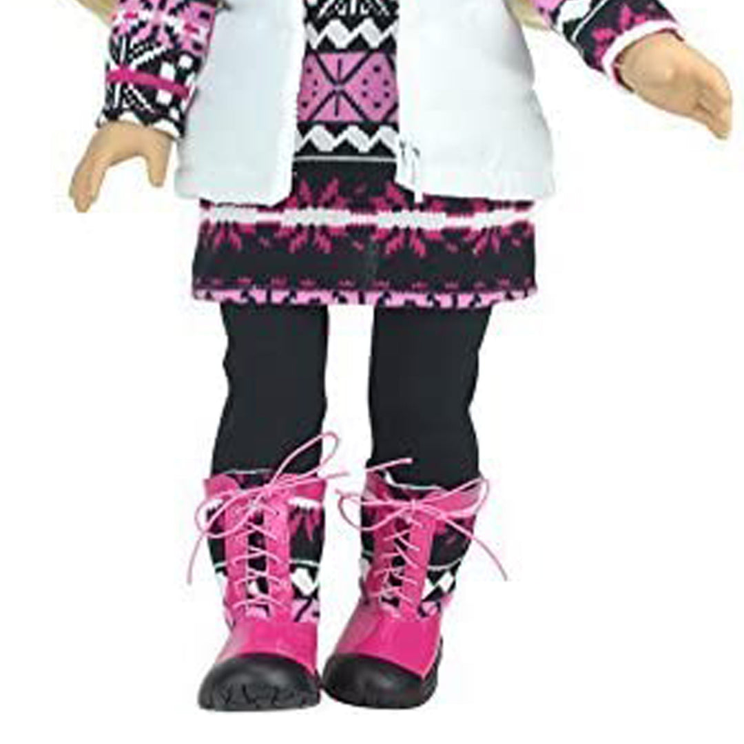 A pair of pink and black lace up winter boots