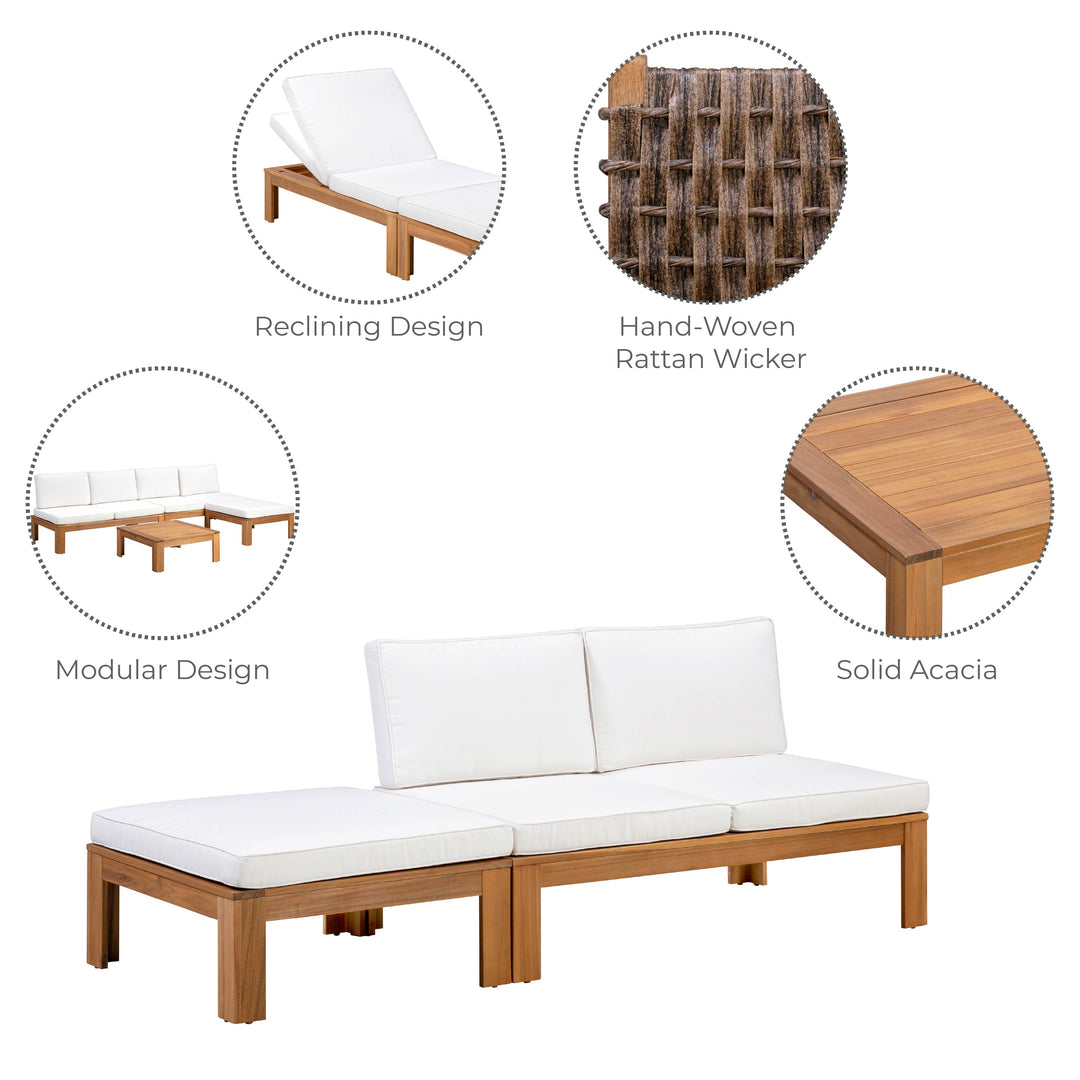 2-Piece Outdoor Modular Sectional Set with Cushions, Natural Finish