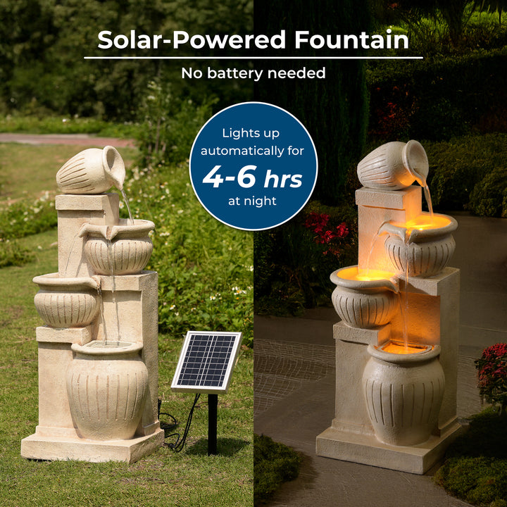 Teamson Home 4-Tier 28.5'' Solar Outdoor Garden Fountain with LED Light & Pump